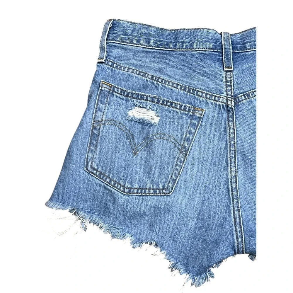 Levi's 501 Original Denim Shorts Womens 26 Blue Distressed Cut Off Festival Boho